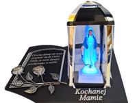 MAMA MAMIE ZNICZ LAMPION NA GRÓB KPL SREB SKOS SENTENCJA+FIGURKA LED