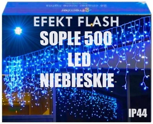 SOPLE 500 LED KURTYNA LAMPKI ZEWNĘTRZNE IP44 NIEBIESKIE + ZIMNY FLASH 21M na Arena.pl
