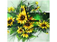30X30CM ZEGAR SŁONECZNIKI ZIELENI OBRAZ DREWNO