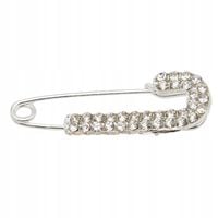 Delikatna broszka agrafka z cyrkoniami 4cm kolor srebrny