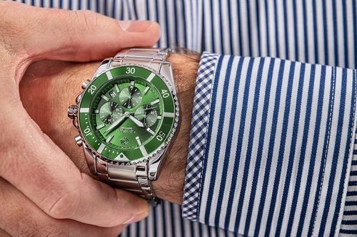 zegarek męski giewont chronograph sapphire srebrno zielony gw3970-b8 na Arena.pl