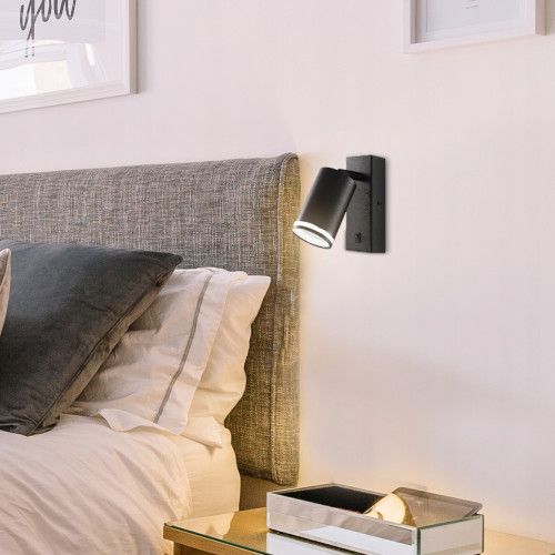 KINKIET ŚCIENNY LED GU10 CZARNY MAT CZYTANIE IP20 WŁĄCZNIK na Arena.pl