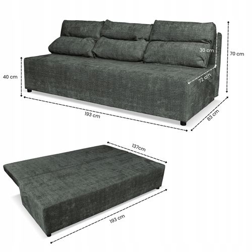 Kanapa sofa KIMO funkcja spania pojemnik Ramona c. szary welur na Arena.pl