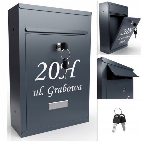 SKRZYNKA NA LISTY Z NUMEREM DOMU | POCZTOWA | A4 | ANTRACYT RAL7016 | WZORY na Arena.pl