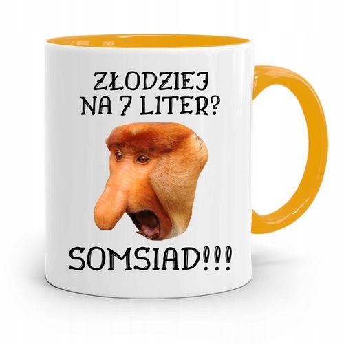 Kubek Żółty Nosacz Janusz Złodziej! Somsiad!!! Z Nadrukiem Ze Zdjęciem na Arena.pl