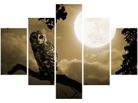 70 100CM OBRAZ 5 ELEM SOWA GAŁĘZI DRUK PŁÓTNO