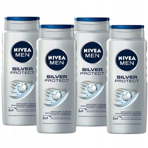 NIVEA MEN SILVER PROSTECT Żel pod prysznic do mycia męski zestaw 4 x 500ml na Arena.pl
