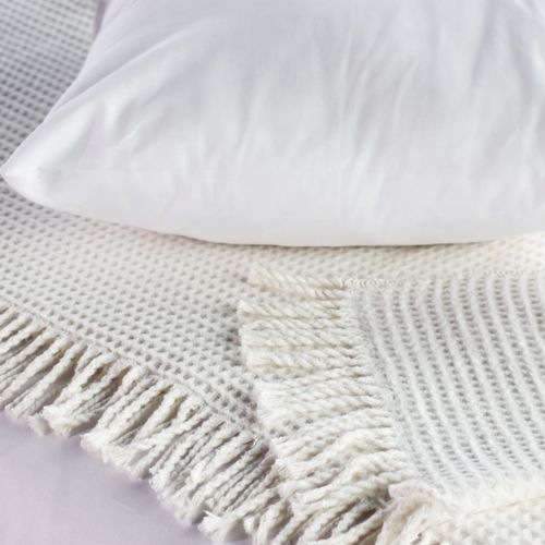 Koc bawełniany CHECK 150x200 kremowy z frędzlami na Arena.pl