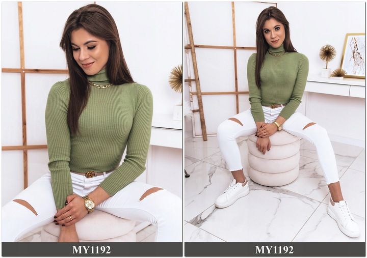 PRĄŻKOWANY SWETER DAMSKI GOLF KOLORY ox129 UNI zdjęcie 6