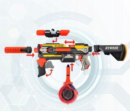 BLASTER SQUAD PISTOLET AUTOMAT MODUŁOWY MAGAZYNEK NA 25 STRZAŁEK +DODATKI na Arena.pl