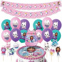 DUŻY ZESTAW URODZINOWY KOCI DOMEK GABI BALONY TOPPERY GIRLANDA NA IMPREZE