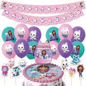 DUŻY ZESTAW URODZINOWY KOCI DOMEK GABI BALONY TOPPERY GIRLANDA NA IMPREZE