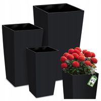 ZESTAW 3X DONICZKI DONICE ANTRACYT MAT OGRODOWE KWIETNIK STOJĄCY Z WKŁADAMI
