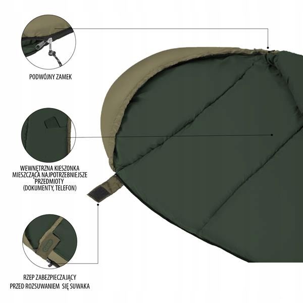 Duży ciepły śpiwór turystyczny mumia z kapturem i pokrowcem kompresyjnym zdjęcie 12