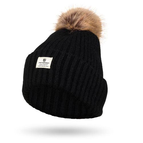 czarna czapka z pomponem do zimowych stylizacji - peterson na Arena.pl