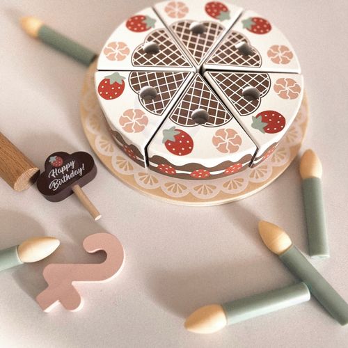 TOOKY TOY Drewniany Tort Urodzinowy do Krojenia na Rzepy ze Świeczkami i Kartką Urodzinową 20 el. na Arena.pl