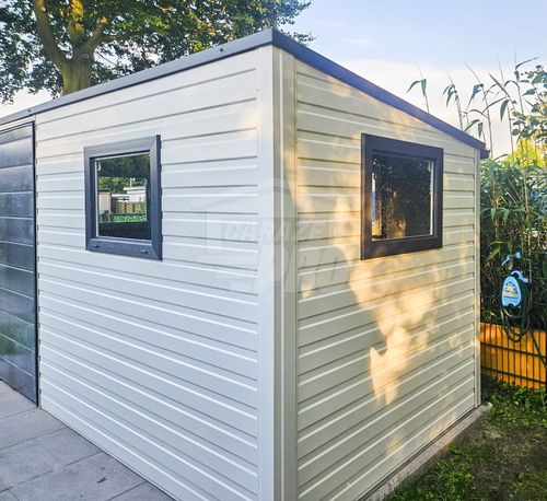 Schowek Domek ogrodowy 3x2m Drzwi 2x okno biały antracyt dach spad  GP428 na Arena.pl