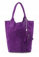 VERA PELLE torebka zamszowa worek shopper z suwakiem V146 c.fioletowa