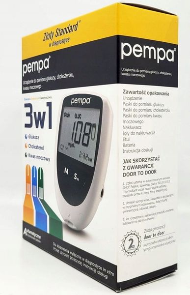 GLUKOMETR BENECHECK PEMPA 3W1 GLUKOZA KWAS MOCZOWY CHOLESTEROL + 3 GRATISY zdjęcie 8