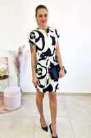 Elegancka Sukienka z Paskiem Camilla Biało-Czarna 44