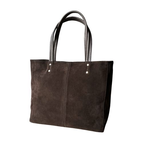 Czekoladowa zamszowa torebka A4 shopper ciemny brąz ZAMSZ Vera Pelle na Arena.pl