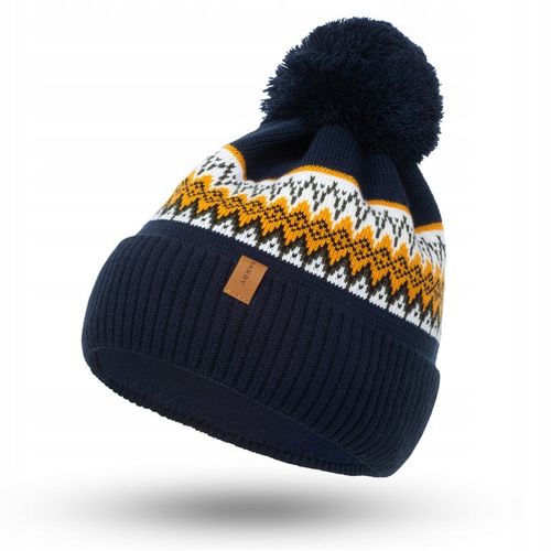 NANDY Czapka Męska z Pomponem Ocieplana Polarem Ciepła Wzór Zimowa Norweska na Arena.pl