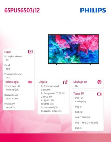 Philips Telewizor 65 LED 65PUS6503/12 na Arena.pl