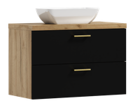 Szafka łazienkowa wisząca LUNA 80 czarny/dąb  z umywalką Lara (W5)