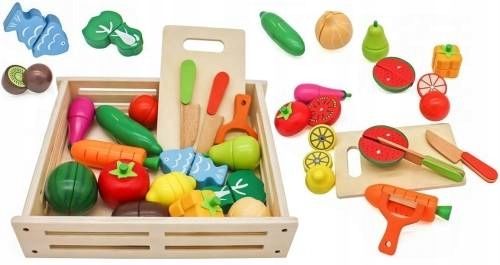 DREWNIANE OWOCE I WARZYWA ZESTAW DESKA SKRZYNKA na Arena.pl