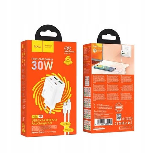 Ładowarka Hoco N56 30W 4 wejścia USB-C biała do iPhone 17 Pro Max na Arena.pl