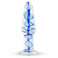 easytoys szklany plug anatomiczny no. 23 ze spiralą niebieską, średni