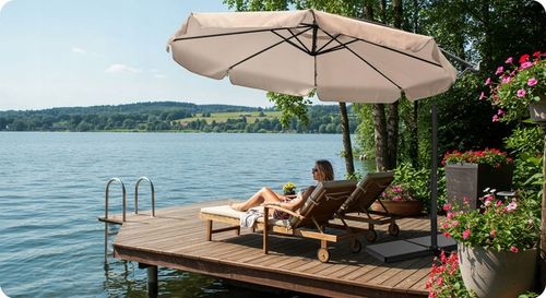 Parasol ogrodowy duży składany z wysięgnikiem pokrowiec 8 segmentów Ø 350cm na Arena.pl
