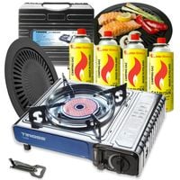 KUCHENKA turystyczna CERAMICZNA nierdzewna GAZOWA + GRILL + KARTUSZ x4