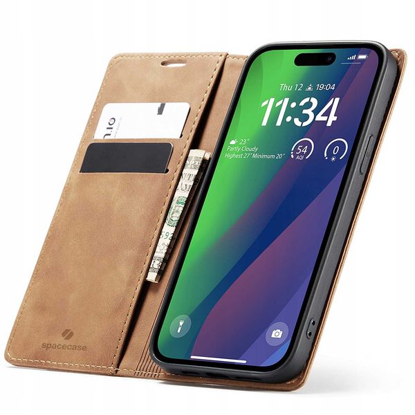 Spacecase Wallet iPhone 15 light brown zdjęcie 1