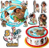 ZESTAW OPŁATEK NA TORT 20CM + 17 POSTACI - VAIANA + IMIĘ 15CM 18CM