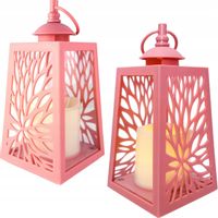 LATARENKA LAMPION AŻUROWA ZE ŚWIECĄ LED ŚWIECA RÓŻOWY NA BATERIE WKŁAD