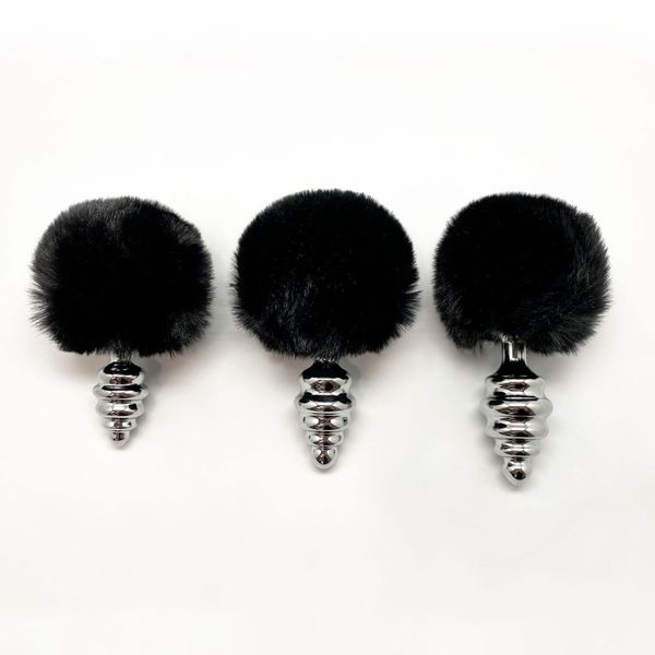 Metal Anal Fluffy Twist Plug S Black zdjęcie 3