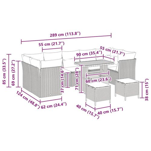 Zestaw Sof na Ogród 10 pcs Czarny i kremowy 90 x 55 x 71 cm na Arena.pl
