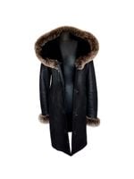 Kożuch damski płaszcz czarny na guziki - rozmiar M