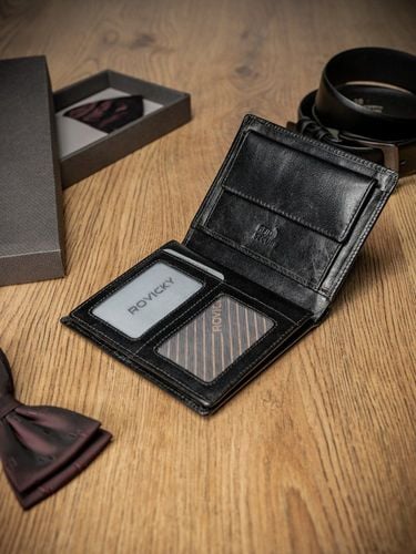 pionowy portfel męski bez zapięcia z czarnej skóry naturalnej  rovicky na Arena.pl