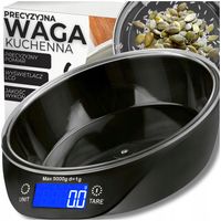 ELEKTRONICZNA WAGA KUCHENNA Z MISĄ MISKĄ PRECYZYJNA CZARNA 5KG/1G + BATERIA