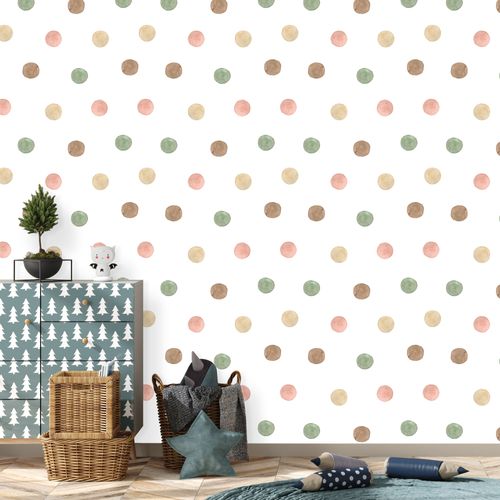 Tapeta Ścienna Do Pokoju Dziecka KROPECZKI Groszki Akwarele Styl Boho na Arena.pl