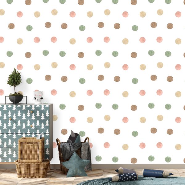 Tapeta Ścienna Do Pokoju Dziecka KROPECZKI Groszki Akwarele Styl Boho zdjęcie 6