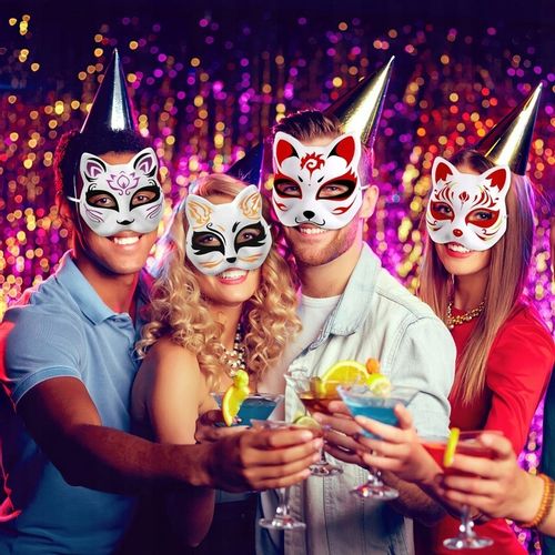 10× DIY PUSTE, RĘCZNIE MALOWANE MASKI MASKA KOT + 2× PĘDZLE + 12× FARBA na Arena.pl