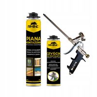 Pistolet do pianki + Piana Montażowa NISKOPRĘŻNA 750ml + Czyścik Zestaw