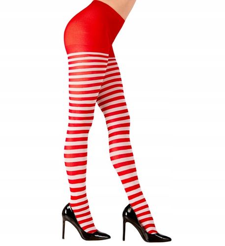 RAJSTOPY ELFA DAMSKIE W BIAŁO-CZERWONE PASKI PANI ELF ŚWIĘTA na Arena.pl