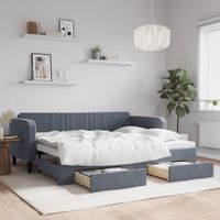 Sofa rozsuwana z szufladami, ciemnoszara, 90x200 cm, aksamit