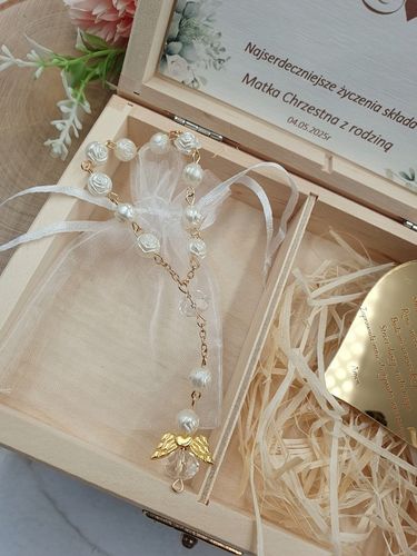 Pamiątka Komunii Świętej-PREZENT, pudełko. Różaniec i serduszko komplet na Arena.pl