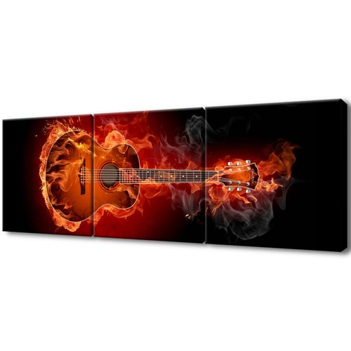 Obraz Tryptyk 90X30 Płonąca Gitara Gitara W Ogniu na Arena.pl