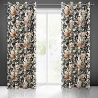 Zasłona gotowa na przelotkach BETTY 140x250 czarna w motyw kwiatowy